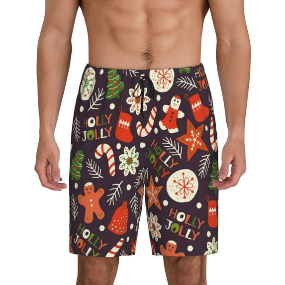 Balery Winter Holiday Christmas Men's Cotton Knit Pajama Shorts Waistband & Pockets,Short Pajama Pants-Small
