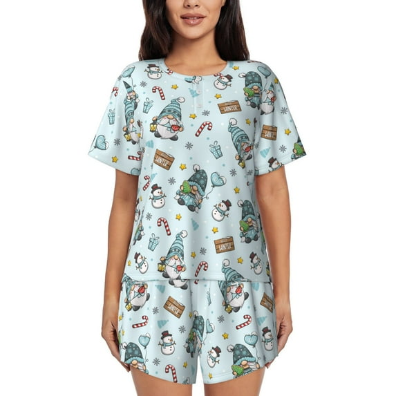 Balery Winter Wonderland Light Blue Pattern Womens Pajama Sets 2 Piece Soft Short Sleeve Top and Shorts Sleepwear Round Neck Pjs Lounge Set with Pockets-3X-Large
