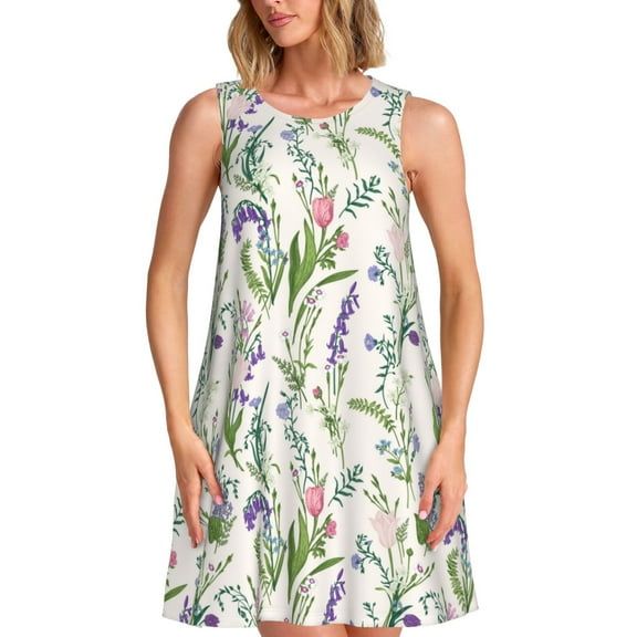 Balery Wisteria Flower Pattern Women’s Summer Dresses – Loose Sleeveless Sundress, Casual and Comfortable Beach Dress for Hot Days