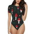 thumbnail image 1 of Balery Women'Samanita Mushroom Crew Neck Round Neck Short Sleeves Slim Fit Casual Basic Extender Bodysuit Daily Jumpsuit T Shirts-Small, 1 of 9