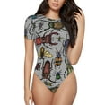 thumbnail image 1 of Balery Women'Sbright Insects Crew Neck Round Neck Short Sleeves Slim Fit Casual Basic Extender Bodysuit Daily Jumpsuit T Shirts-Small, 1 of 9