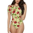 thumbnail image 1 of Balery Women'Scherries And Ladybirds Crew Neck Round Neck Short Sleeves Slim Fit Casual Basic Extender Bodysuit Daily Jumpsuit T Shirts-Medium, 1 of 9