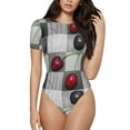 thumbnail image 1 of Balery Women'Scherries Laid Crew Neck Round Neck Short Sleeves Slim Fit Casual Basic Extender Bodysuit Daily Jumpsuit T Shirts-X-Large, 1 of 9