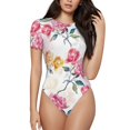 thumbnail image 1 of Balery Women'Scolorful Flowers Crew Neck Round Neck Short Sleeves Slim Fit Casual Basic Extender Bodysuit Daily Jumpsuit T Shirts-X-Large, 1 of 9