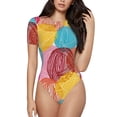 thumbnail image 1 of Balery Women'Scolorful Wool Balls Crew Neck Round Neck Short Sleeves Slim Fit Casual Basic Extender Bodysuit Daily Jumpsuit T Shirts-Medium, 1 of 9