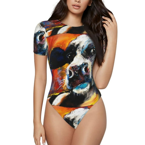 Balery Women'Scow Crew Neck Round Neck Short Sleeves Slim Fit Casual Basic Extender Bodysuit Daily Jumpsuit T Shirts-Xx-Large