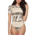 thumbnail image 1 of Balery Women'Scows On The Farm Crew Neck Round Neck Short Sleeves Slim Fit Casual Basic Extender Bodysuit Daily Jumpsuit T Shirts-Large, 1 of 9