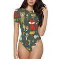 thumbnail image 1 of Balery Women'Scute Animal Forest Crew Neck Round Neck Short Sleeves Slim Fit Casual Basic Extender Bodysuit Daily Jumpsuit T Shirts-Xx-Large, 1 of 9