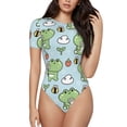 thumbnail image 1 of Balery Women'Scute Floral Frog Crew Neck Round Neck Short Sleeves Slim Fit Casual Basic Extender Bodysuit Daily Jumpsuit T Shirts-Small, 1 of 9
