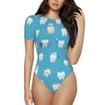 thumbnail image 1 of Balery Women'Scute Healthy Teeth Crew Neck Round Neck Short Sleeves Slim Fit Casual Basic Extender Bodysuit Daily Jumpsuit T Shirts-Xx-Large, 1 of 9