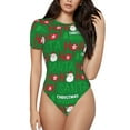thumbnail image 1 of Balery Women'Scute Santa Crew Neck Round Neck Short Sleeves Slim Fit Casual Basic Extender Bodysuit Daily Jumpsuit T Shirts-Medium, 1 of 9
