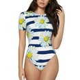 thumbnail image 1 of Balery Women'Sdaisy Striped Nautical Crew Neck Round Neck Short Sleeves Slim Fit Casual Basic Extender Bodysuit Daily Jumpsuit T Shirts-Large, 1 of 9