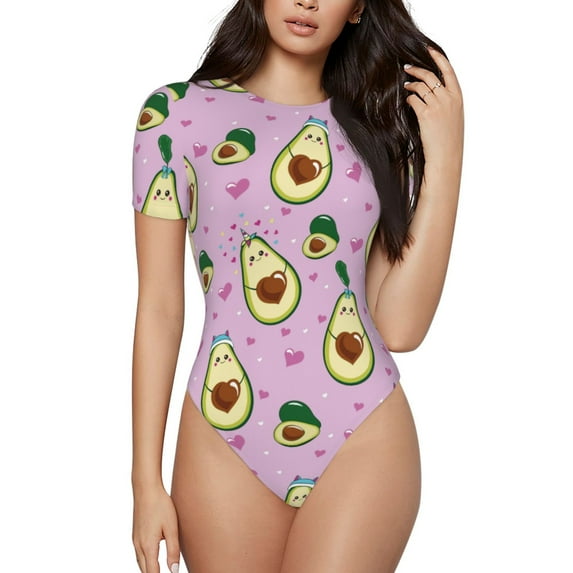 Balery Women'Sdifferent Avocados Crew Neck Round Neck Short Sleeves Slim Fit Casual Basic Extender Bodysuit Daily Jumpsuit T Shirts-X-Large