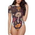 thumbnail image 1 of Balery Women'Sforest Wild Mushroom Crew Neck Round Neck Short Sleeves Slim Fit Casual Basic Extender Bodysuit Daily Jumpsuit T Shirts-Medium, 1 of 9