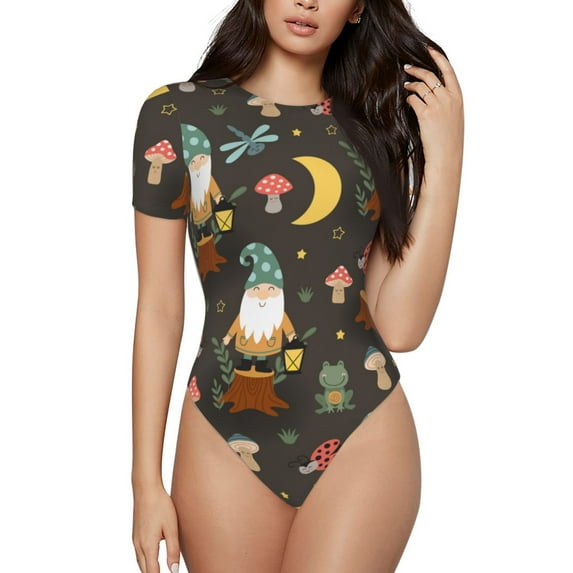 Balery Women'Sgnome Insect Frog Crew Neck Round Neck Short Sleeves Slim Fit Casual Basic Extender Bodysuit Daily Jumpsuit T Shirts-Xx-Large