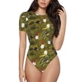 thumbnail image 1 of Balery Women'Sgnomes Playing In The Garden Crew Neck Round Neck Short Sleeves Slim Fit Casual Basic Extender Bodysuit Daily Jumpsuit T Shirts-Small, 1 of 9