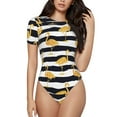 thumbnail image 1 of Balery Women'Sgold Flamingo Crew Neck Round Neck Short Sleeves Slim Fit Casual Basic Extender Bodysuit Daily Jumpsuit T Shirts-Small, 1 of 9