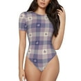 thumbnail image 1 of Balery Women'Sheart Check Plaid Crew Neck Round Neck Short Sleeves Slim Fit Casual Basic Extender Bodysuit Daily Jumpsuit T Shirts-Large, 1 of 9