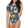 thumbnail image 1 of Balery Women'Sllama And Cactus Crew Neck Round Neck Short Sleeves Slim Fit Casual Basic Extender Bodysuit Daily Jumpsuit T Shirts-Small, 1 of 9