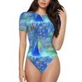 thumbnail image 1 of Balery Women'Speacock Crew Neck Round Neck Short Sleeves Slim Fit Casual Basic Extender Bodysuit Daily Jumpsuit T Shirts-X-Large, 1 of 9