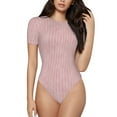 thumbnail image 1 of Balery Women'Spink Stripes Crew Neck Round Neck Short Sleeves Slim Fit Casual Basic Extender Bodysuit Daily Jumpsuit T Shirts-Small, 1 of 9