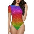 thumbnail image 1 of Balery Women'Srainbow Glitter Crew Neck Round Neck Short Sleeves Slim Fit Casual Basic Extender Bodysuit Daily Jumpsuit T Shirts-X-Large, 1 of 9