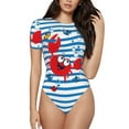 thumbnail image 1 of Balery Women'Sred Funny Crab On Blue Stripe Crew Neck Round Neck Short Sleeves Slim Fit Casual Basic Extender Bodysuit Daily Jumpsuit T Shirts-Medium, 1 of 9