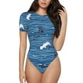 thumbnail image 1 of Balery Women'Ssharks On White Blue Striped Crew Neck Round Neck Short Sleeves Slim Fit Casual Basic Extender Bodysuit Daily Jumpsuit T Shirts-X-Large, 1 of 9