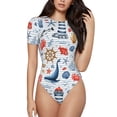 thumbnail image 1 of Balery Women'Swatercolor Nautical Crew Neck Round Neck Short Sleeves Slim Fit Casual Basic Extender Bodysuit Daily Jumpsuit T Shirts-Xx-Large, 1 of 9