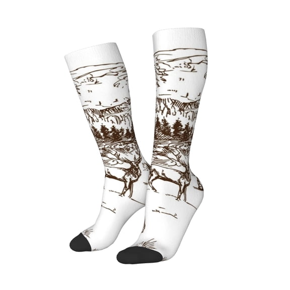 Balery Woodland Forest With Deers Printed Novelty Socks Men's Women's Crew Socks Sports Socks Knee High Socks Cotton Socks Quirky and Cool Socks