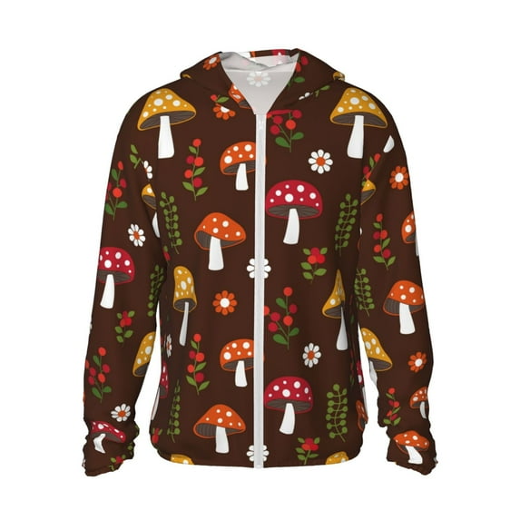 Balery Woodland Mushroom Men's Women's UPF 50+ Sun Protection Lightweight Hoodie Performance Long Sleeve Shirt for Fishing Running-X-Large