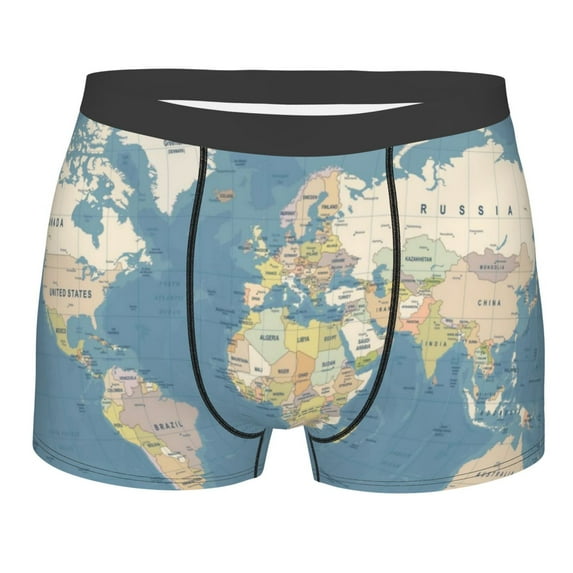 Balery World Map Men's Boxer Briefs, Soft and Breathable Cotton Underwear with nylon Waistband-XX-Large