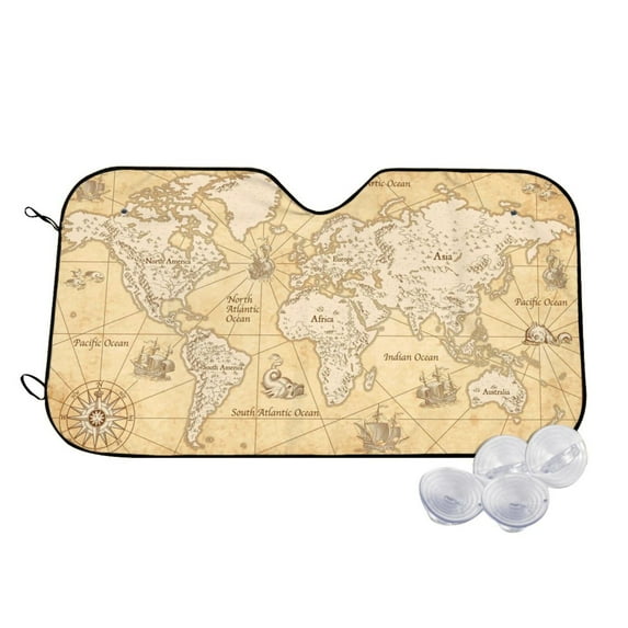 Balery World Map Windshield Sun Shade, Car Front Window Sunshade Cover ,Automotive Interior Portected Blocks Uv Rays For Car Pickup Truck Suv Accessories- Medium