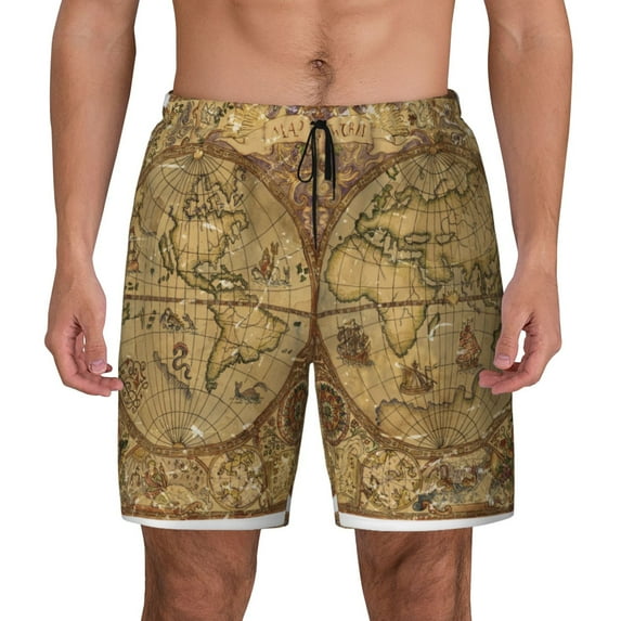 Balery World Map1 Mens Swim Trunks Swim Shorts for Men Quick Dry Inseam Beach Shorts with Compression Liner Pocket-3X-Large