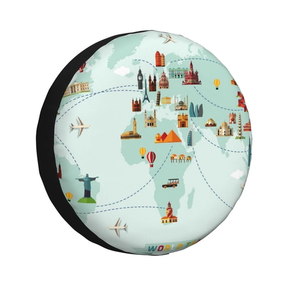 Balery World Travel Maptire Cover Waterproof Dust-Proof, Universal Spare Wheel Tire Cover For Trailer, Rv, Suv Truck And Vehicle Camper Accessories-16 Inch