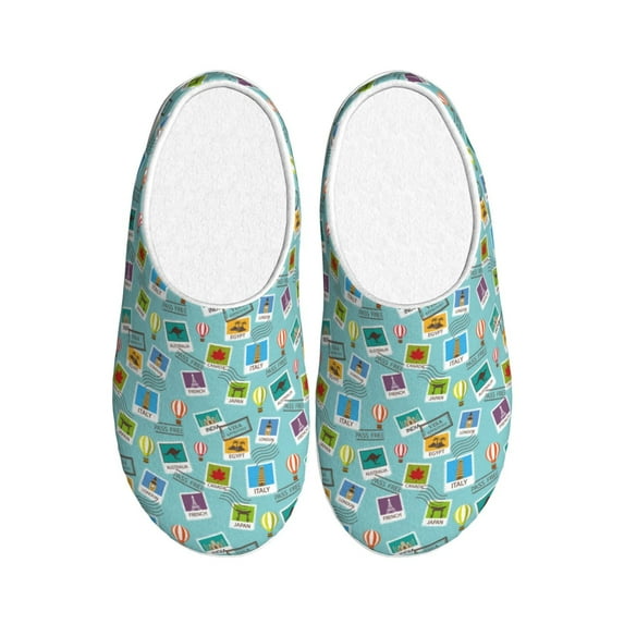 Balery World Travel1 Pattern Women's Fuzzy Memory Foam Slippers Fluffy Winter House Shoes Indoor and Outdoor-37/38