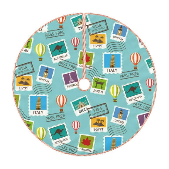 Balery World Travel1 Printed Christmas Tree Skirt , Merry Christmas Party Christmas Tree Decoration,Adjustable Tree Skirt-30"