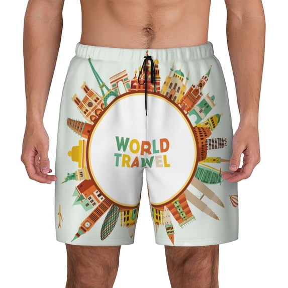 Balery World Travel3 Mens Swim Trunks Swim Shorts for Men Quick Dry Inseam Beach Shorts with Compression Liner Pocket-Small