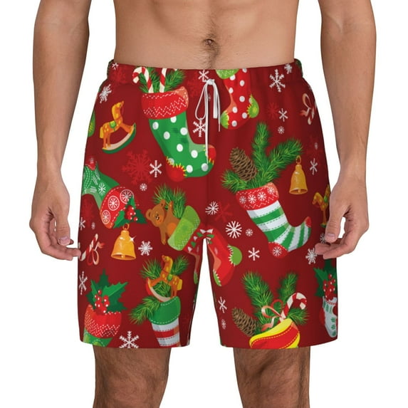 Balery X-mas and New Year Mens Swim Trunks Swim Shorts for Men Quick Dry Inseam Beach Shorts with Compression Liner Pocket-Medium