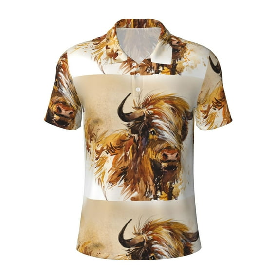 Balery Yak Printed Men’s Short Sleeve Polo Shirt, Midweight Men's Shirt,Golf Polo shirts -3X-Large