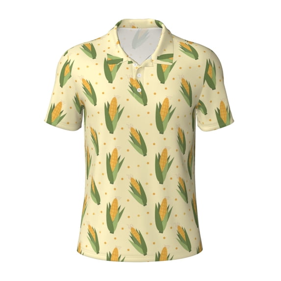 Balery Yellow Corn Printed Men’s Short Sleeve Polo Shirt, Midweight Men's Shirt,Golf Polo shirts -4X-Large