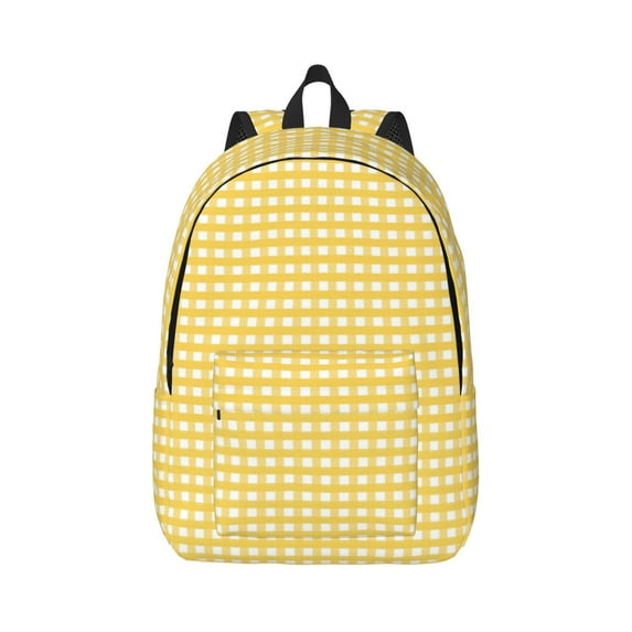 Balery Yellow Gingham Vintage Canvas Backpack for Men and Women - Large Capacity, Durable Travel Laptop Bag for School, Work, Hiking, and Outdoor Activities