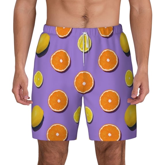 Balery Yellow Lemon And Orange Mens Swim Trunks Swim Shorts for Men Quick Dry Inseam Beach Shorts with Compression Liner Pocket-Large
