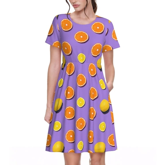 Balery Yellow Lemon And Orange Pattern Womens Dresses Loose Short sleeve Sundresses Swimsuit Coverup 2025 Summer Casual Dress for Women - A-Line Swing Dress