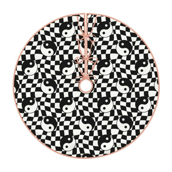 Balery Ying Yang Checkered Printed Christmas Tree Skirt , Merry Christmas Party Christmas Tree Decoration,Adjustable Tree Skirt-36"