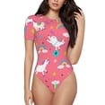 thumbnail image 1 of Balery Yoga Unicorn Women's Short Sleevee Crew Neck Bodysuit Tops Short Sleeve Tops Basic-Small, 1 of 9