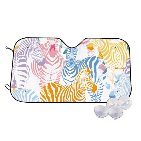 Balery Zebra Colourful Print Car Windshield Sun Shade,Windshield Sunshade for Car Pickup Truck SUV Accessories-Medium