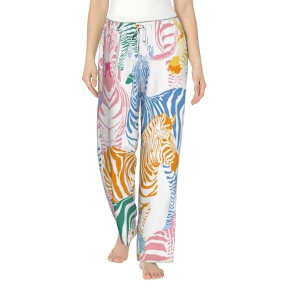 Balery Zebra Colourful print Women's Pajama Pants,Ultra Lightweight Pjs,Lounge Pant-Medium