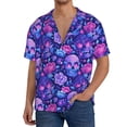thumbnail image 1 of Balery blue Skull purple flower1 Men's Casual Button Down Shirt Short Sleeve Textured Summer Cuban Beach Shirts-4X-Large, 1 of 7