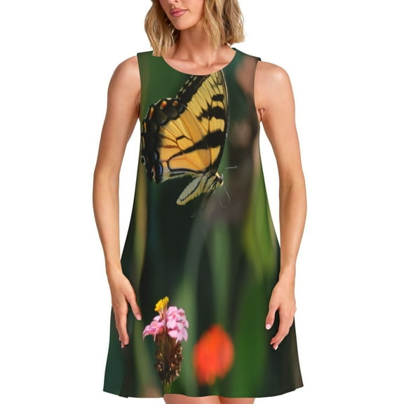 Balery butterflies and floral Pattern Women’s Summer Dresses – Loose Sleeveless Sundress, Casual and Comfortable Beach Dress for Hot Days